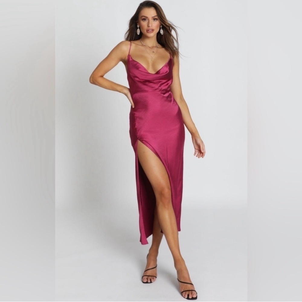 NWT Princess Polly x Lioness Walk the Line Magenta Satin Slip Dress US 10